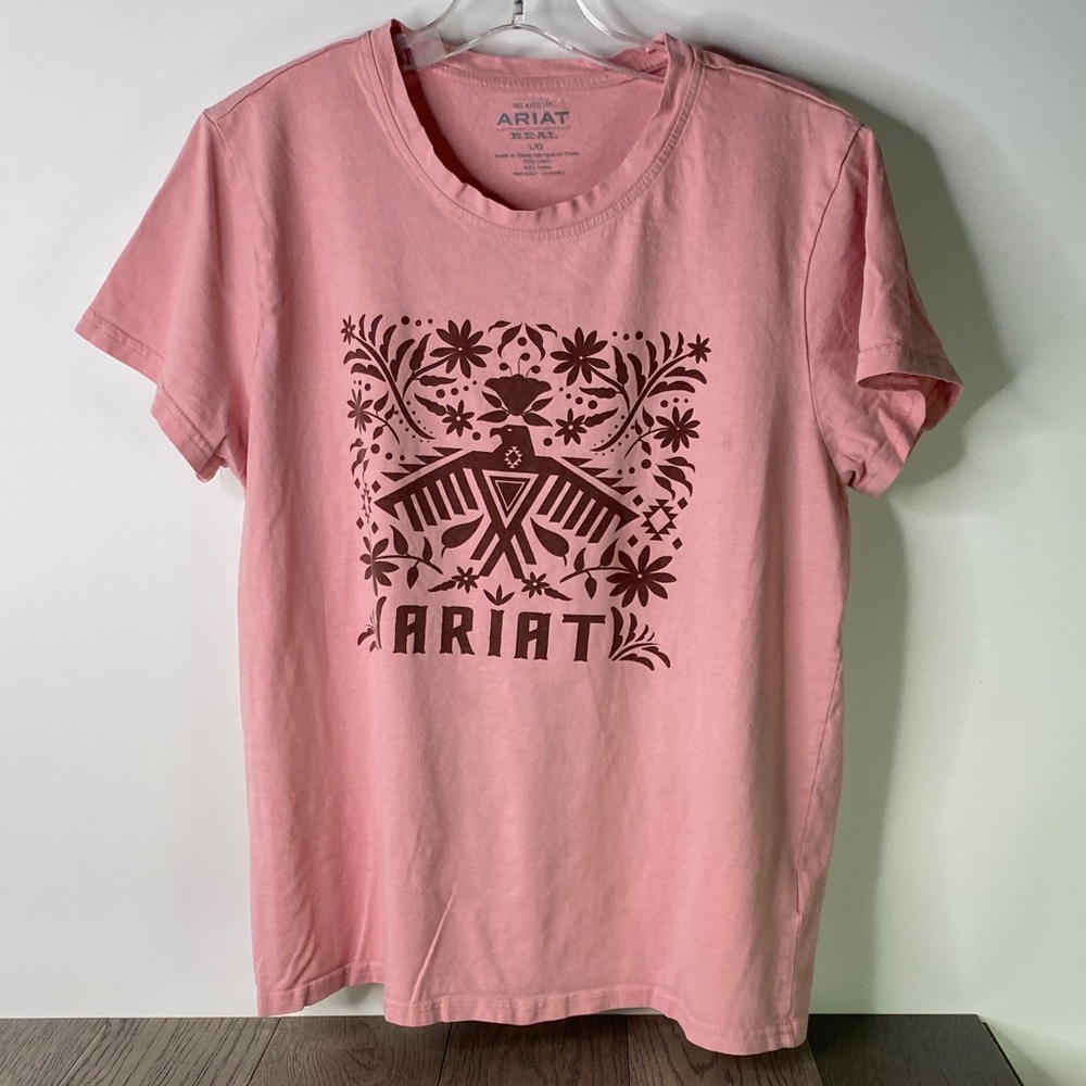 Ariat Pink Graphic Tee Top Western Southwestern Cowgirl Boho